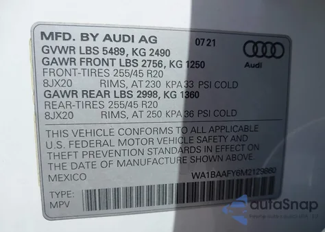 2021 Audi Q5 Premium Plus 45 Tfsi Quattro S Tronic z USA, uszkodzony, nr VIN WA1BAAFY6M2129860
